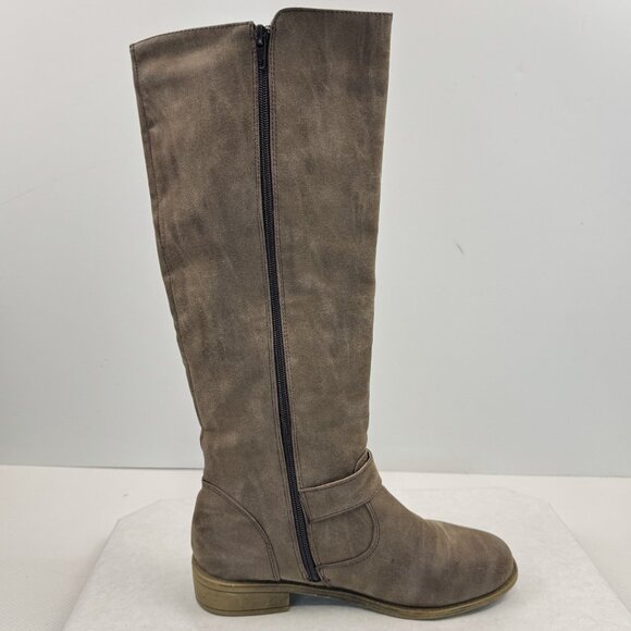 Vanity Womens Size 6.5 Brown Knee High Riding Boots Faux Leather Buckle Zipper - Picture 3 of 14